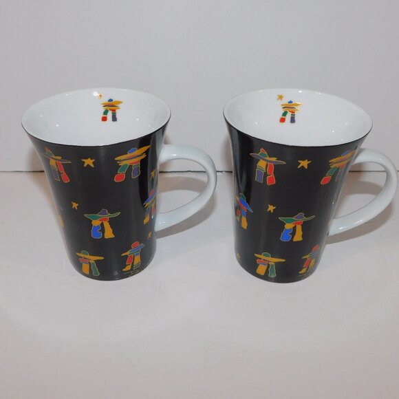 Set 2 Retired Oscardo Dawn Oman Inukshuk native aboriginal Porcelain Mug - Picture 1 of 9